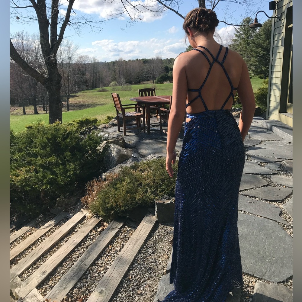 Navy Blue Sequin Prom Dress